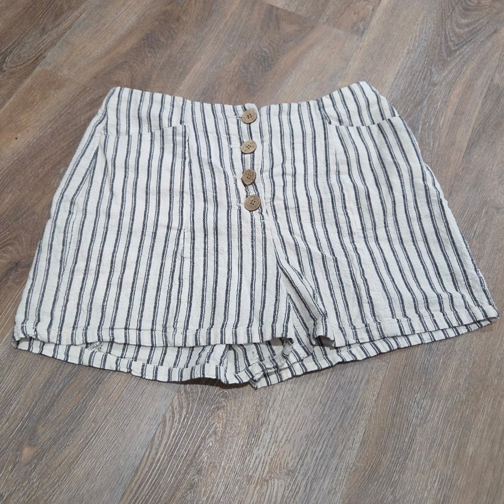 Maurices Striped Button Front Cotton Linen Shorts Blue White Size 12